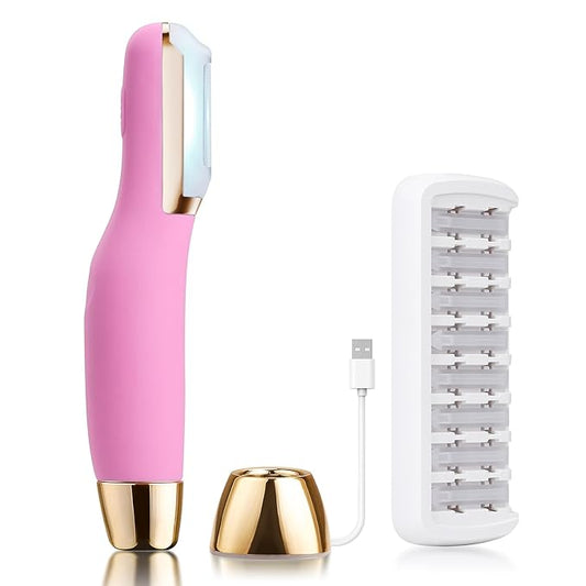 Sonic Dermaplane Razor for Women Face, Dermaplaning Tool for Face, Sonic Edge Technology, Facial Hair Removal for Women, Peach Fuzz with 8 Replaceable Blades(Pink)