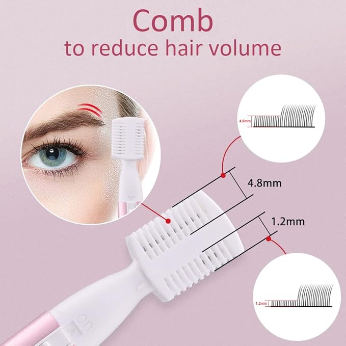 Eyebrow Trimmer, Facial Hair Trimmer Precision Detailer with Rinseable Blade, Battery Powered Double-Sided Eyebrow Razor with Comb, Compact Pen-Size Safe Painless Shaver