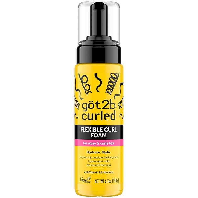 göt2b Curled Flexible Curl Foam, 6.7oz, for type 2-3 curls, wavy & curly hair, for bouncy curls, lightweight hold, no crunch formula