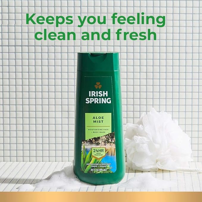 Irish Spring Men's Body Wash Shower Gel, Aloe Mist, 20 Oz, 4 Pack