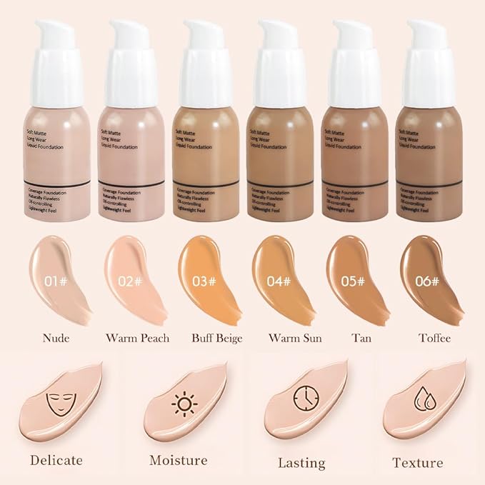 2Pcs Matte Liquid Full Coverage Foundation, Flawless Soft of 2)