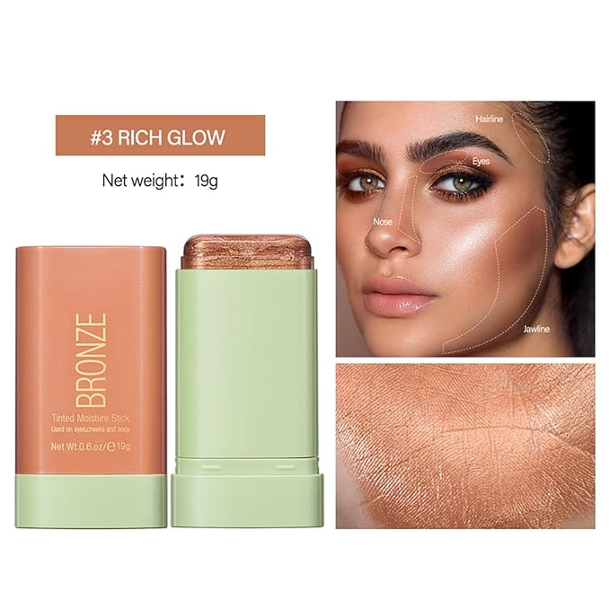 Multi-Use Makeup Blush Stick, Beauty Tinted Solid Blush Stick,Facial Contouring Highlight & Brighten Face Stick, Waterproof Moisturizer Stick, Suitable for All Skin (3#Rich Glow)