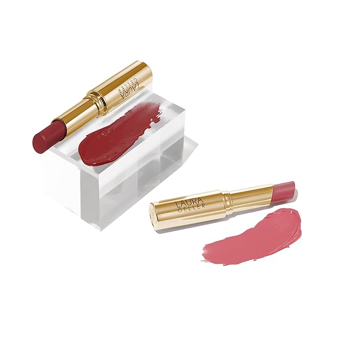 LAURA GELLER NEW YORK Jelly Balm Moisturizing Tinted Lipstick Duo, Hydrating Hydrating Vitamin E - Semi-Shine Finish |Tinted Lip Balm Set Brick House & In the Buff
