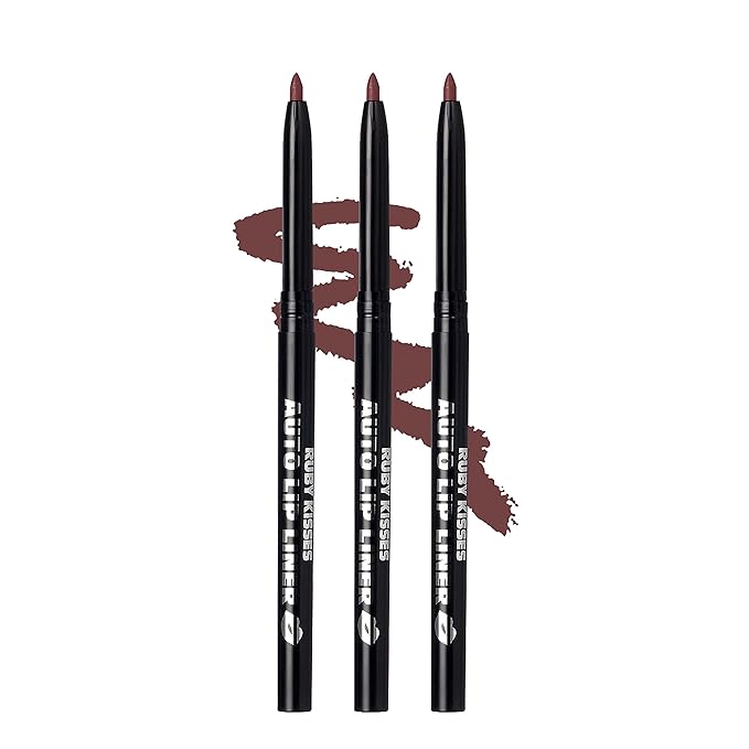 Ruby Kisses Auto Lip Liner Pencil (Cocoa 3 Pack), Long Lasting & Non-Fading, Smooth Application, Non-Feathering with Rich Pigmented Color, No Sharpener Needed, Ideal for Full Lips Look