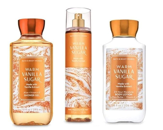 B & Body Works Warm Vanilla Sugar - Full Size Set - Shower Gel, Body Lotion, Fine Fragrance Mist