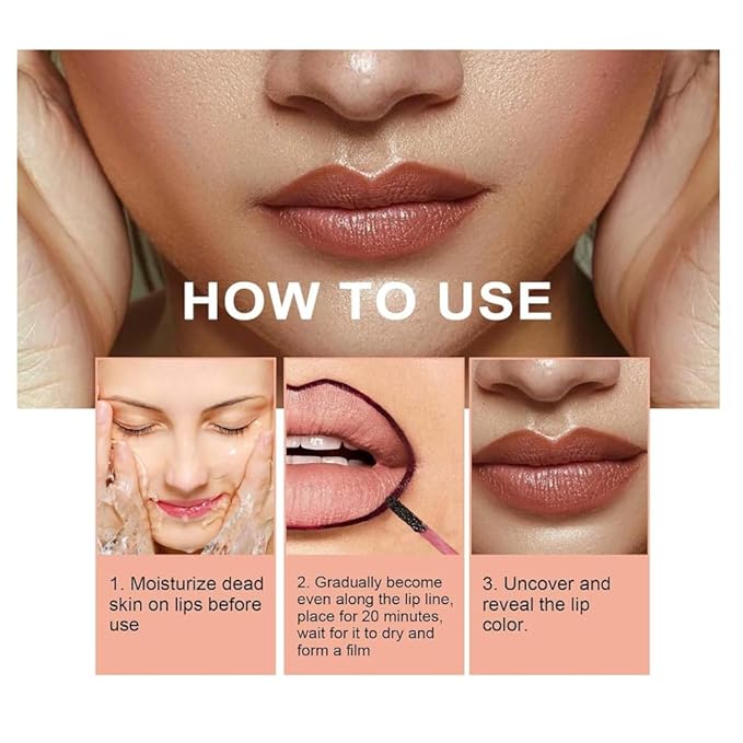 GECOMO Lip Liner Peel Off Lip Liner Tattoo, Peel Off Lip Stain, Long Lasting Lip Stain Peel Off Lip Liner Tattoo Highly Pigmented Lip Tint Stain - Light Brown