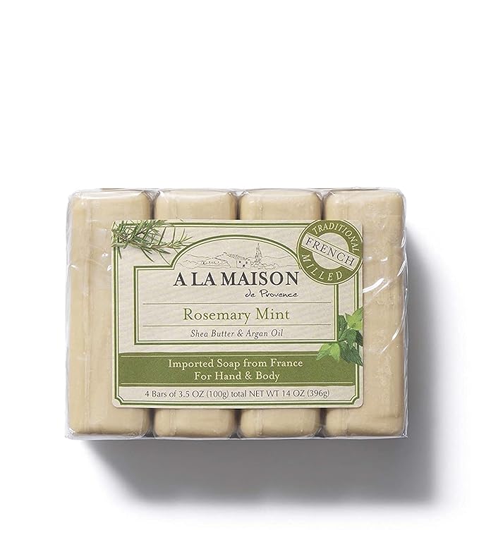 A LA MAISON Rosemary Mint Bar Soap - Triple French Milled Natural Moisturizing Hand Soap Bar (4 Bars of Soap, 3.5 oz)