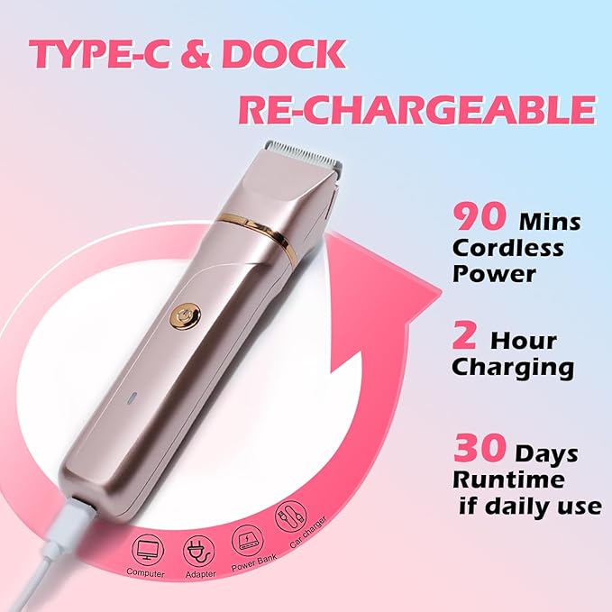 Bikini Trimmer for Women 2-in-1 – Rechargeable Electric Razors for Women, Painless Electric Shaver for Bikini, Underarm, Legs, Arms – IPX7 Waterproof, Compact Travel Design