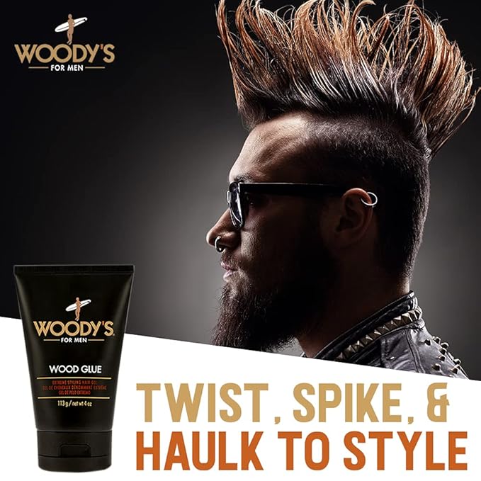 Woody's Hair Gel for Men - Extreme Hold Wood Glue Styling Gel, Long-Lasting, No Flaking, Strong Hold, 4 oz (2 Pack)