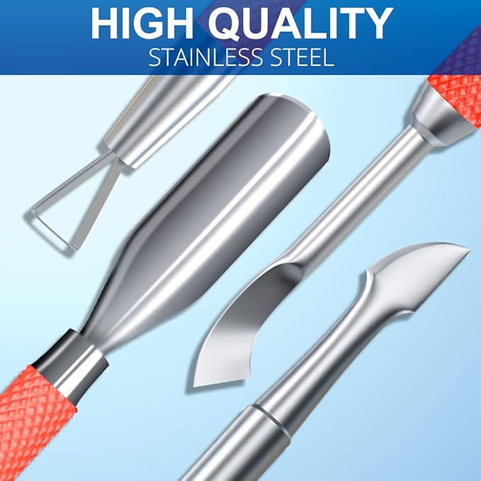 2PCS Metal Red Cuticle Pusher