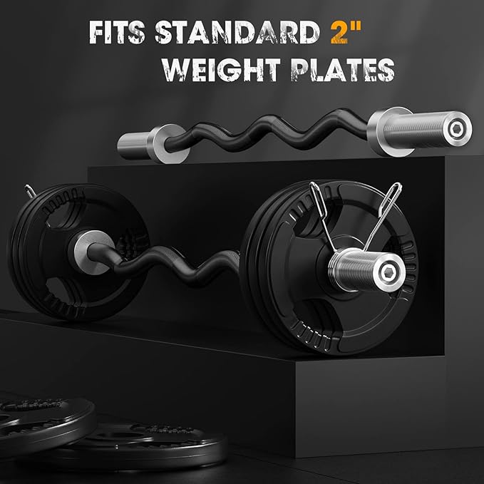 FEIERDUN Olympic Barbell EZ Curl Bar 47in/4ft/5ft/6ft/7ft for Weightlifting 2 inch 2 Spring