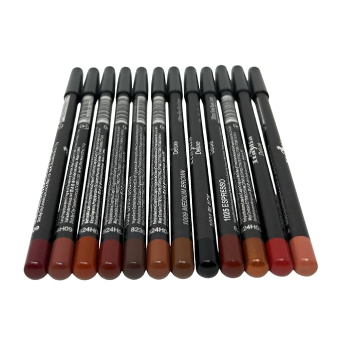 12 pcs, 12 Colors Brown Tone Italia Deluxe Ultra Fine Lip Liner & Eyeliner Set, Creamy, Long Lasting, High Pigmented Pencil, Various Shades of Brown