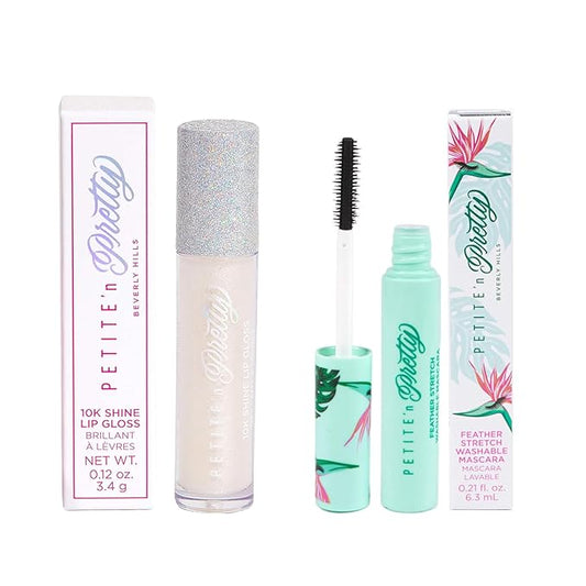 Petite 'n Pretty - Fully Feathered Volumizing Mascara & 10K Shine Lip Gloss (Diamond Heist) - Natural and Non-Toxic Face Makeup for Kids, Children, Tweens and Teens