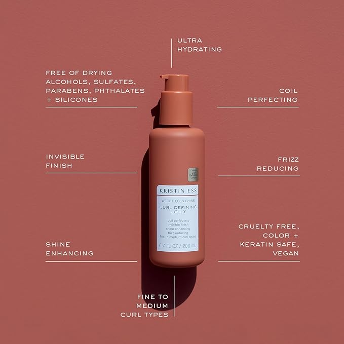 Kristin Ess Weightless Shine Curl Defining Jelly with Glycolic Acid - For Curly Hair, Frizz Control, Humidity Shielding, Vegan, Color + Keratin Safe