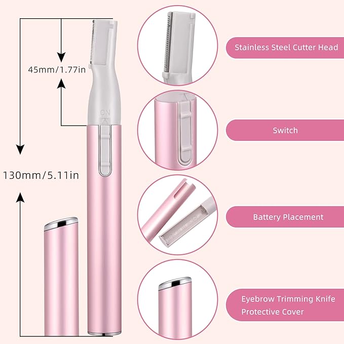 Chumia 2 Pcs Electric Eyebrow Trimmer Women Precision Face Razors Mini Shaver with Comb Christmas Women Gift Battery Operated Personal Epilator for Face Neck Fuzz Lips Leg(Pink, Black)