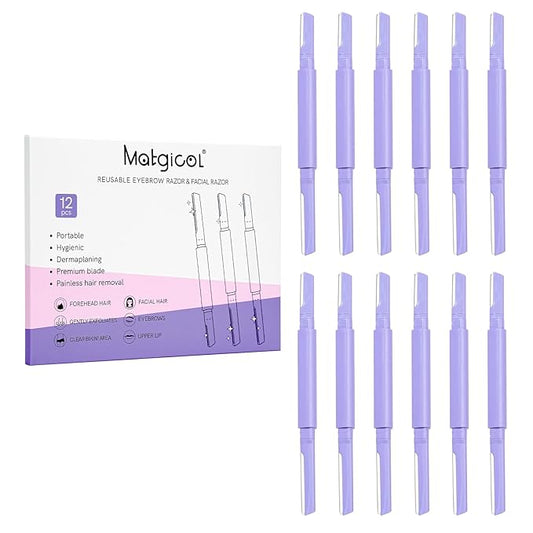 Dermaplane Razor for Women Face & Eyebrow - Dermaplaning Tool for Peach Fuzz Facial Hair Removal,High Precision Blade for Smooth Skin (Purple, 12 Count)