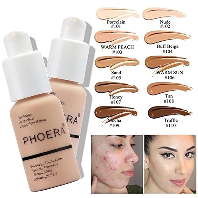 Hilareco PHOER Foundation, 2pcs- 101- Porcelain, Full Coverage Cruelty-Free, Vegan, 30ml