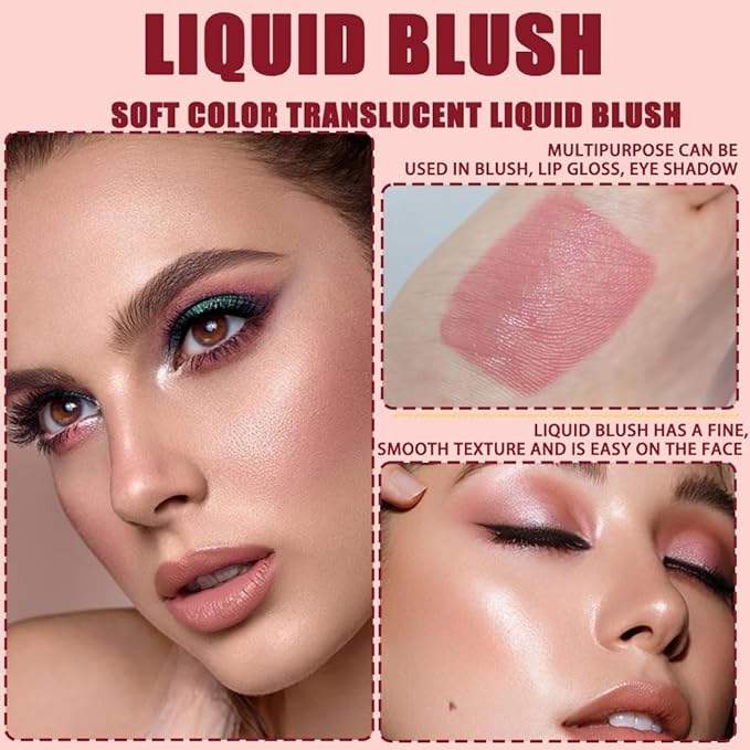 Lightweight Liquid Blush,Wearing Skin Tint Blush Makeup for Natural Flush