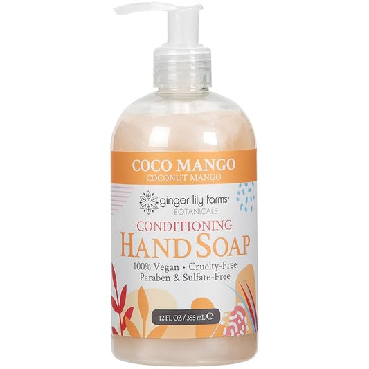 Ginger Lily Farms Botanicals Conditioning Liquid Hand Soap, Coco Mango, 100% Vegan & Cruelty-Free, Coconut Mango Scent, 12 Fl Oz