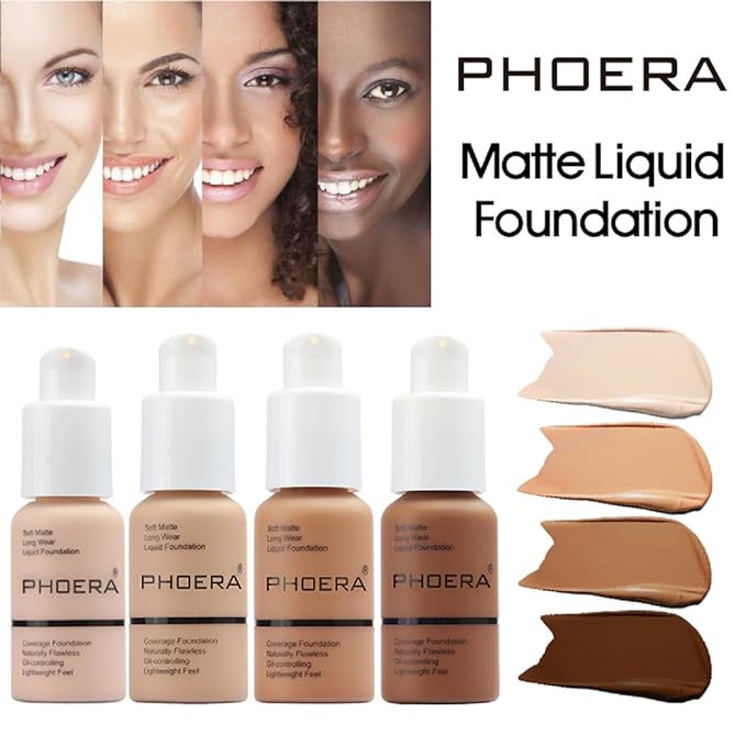 2 Pack PHOERA Foundation, Long-Lasting Waterproof Oil Control Warm Sun