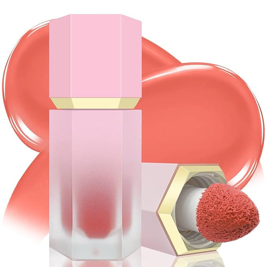 Liquid Blush for Cheeks, Soft Cream Blush with Cushion Applicator, Dewy Finish Matte Velvet Texture, High-Pigmented Blendable, Long-Wearing Rubor Makeup | #04 EBULLIENT-Cool Pink