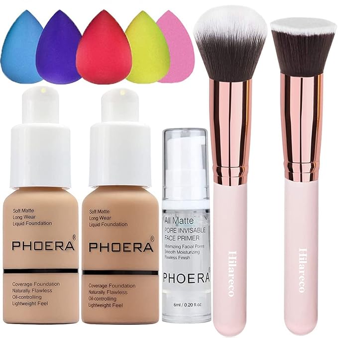 PHOERA Foundation 104 and 105 & Face Primer,Liquid 30ml