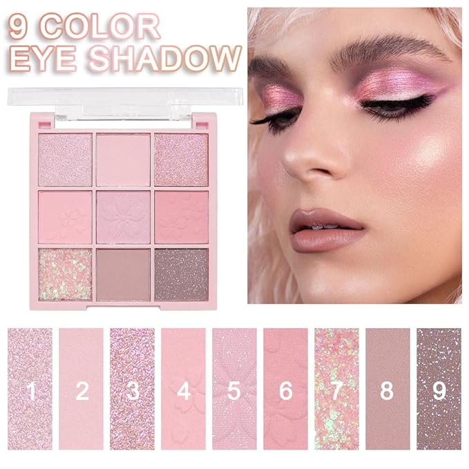 Light Pink Eyeshadow Palette,Neutral Nude Powder Eye Shadow for Older Women,Highly Pigmented Natural Long Lasting Naturing-Looking Pink Makeup Palette,Talc,Paraben Vegan & Cruelty Free