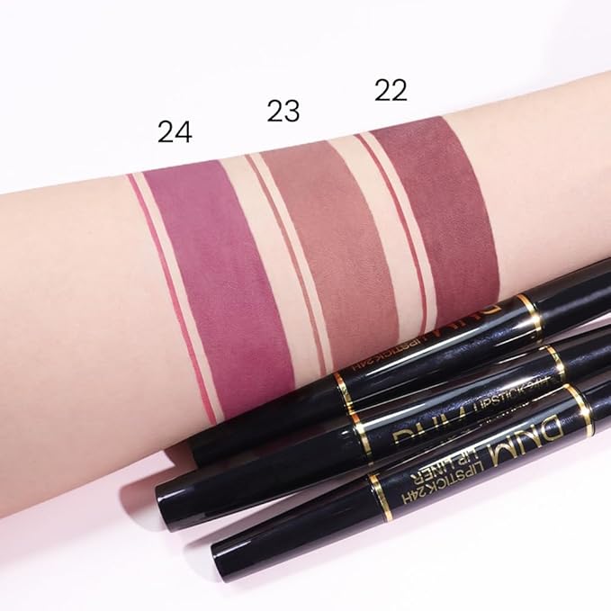 2-in-1Light Plum Rose Lip Liner & Lipstick Set Kit for Women, Matte Lips Kit with Lip Liner Lip Stains Long Lasting Waterproof 24 Hour Lipstick and Lip Liners Combo Lipliners Pencil Set 24