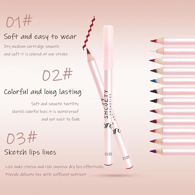 12 Colors Matte Lip Liner Pencil Set, 12Pcs Long