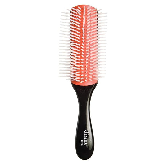 Diane Pro Nylon Pin 9 Row Styling Brush for Detangling, Separating, Shaping, and Defining Wet or Curly Hair, Heat-Resistant, Anti-Static, Black/Red