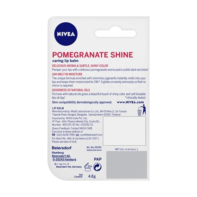 NIVEA Lip Balm, Pomegranate Shine, 4.8g Pomegranate