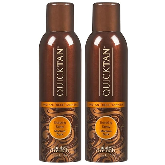 Body Drench QuickTan Instant Self Tanner Bronzing Spray, Salon-Quality Medium Dark Tan, Streak-Free, All Natural Self Tan, Tinted Formula, 6 oz (2-Pack)