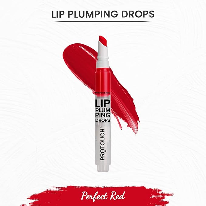 Glossy Lip Plumping Drops - Volumizing Lip Gloss With 8-Hour Plumping Effect - Vegan Formula With Caffeine & Grape Seed Extract - Perfect Red