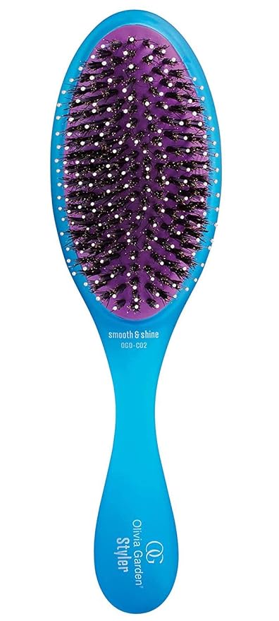 Olivia Garden OG Brush Styler, To Smooth and add Shine, All hair Types, removable cushion for easy cleaning, scalp hugging for scalp massage, gentle, for women, men and children, Blue