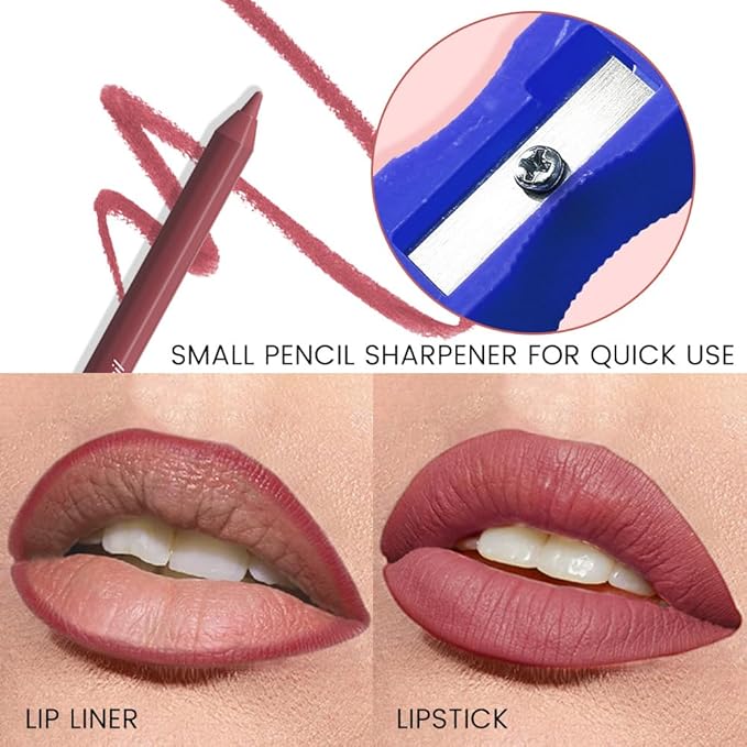 evpct 1Pcs Mauve Red Matte Long Lasting Lip Liner Pencils Makeup for Shaping & Sculpting Lips, No Transfer Long Wear Waterproof Pigmented Lip Liner lipliners Crayon Lipstick Pencil Sharpener 05