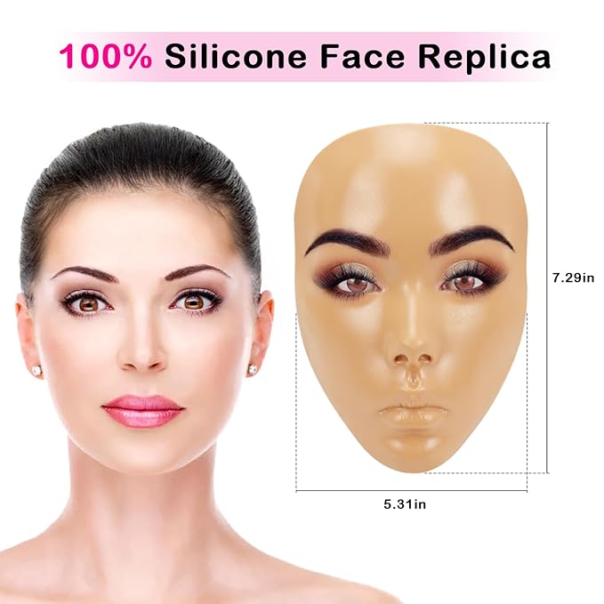 3D Makeup Practice Face Board,Reusable Silicone Makeup Practice