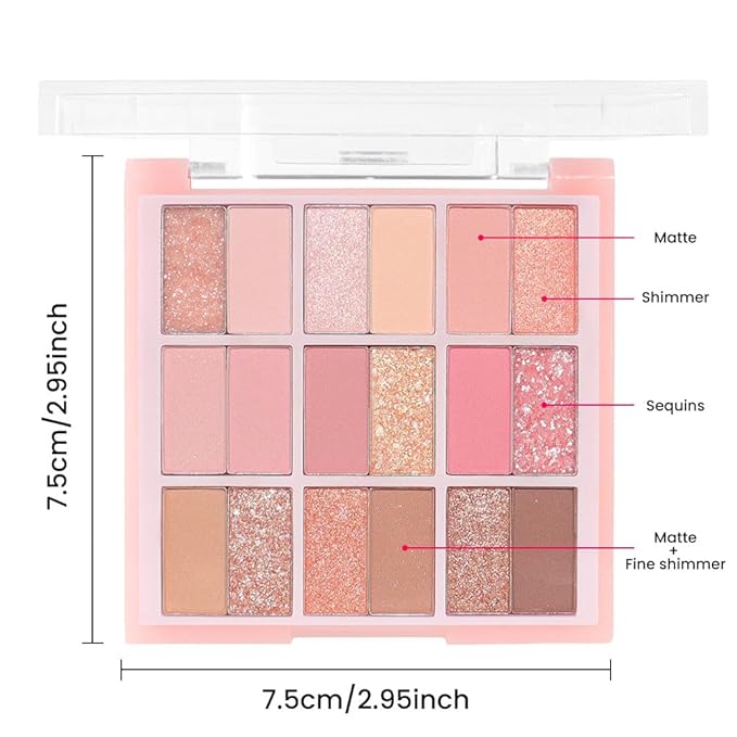 18Colors Nude Pink Rose Gold Shimmery Eyeshadow Palette Makeup,Light Nude Soft Glitter Sparkly Highly Pigmented Eye Shadow Long Lasting Waterproof Naturing-Looking Blendable for Beginners