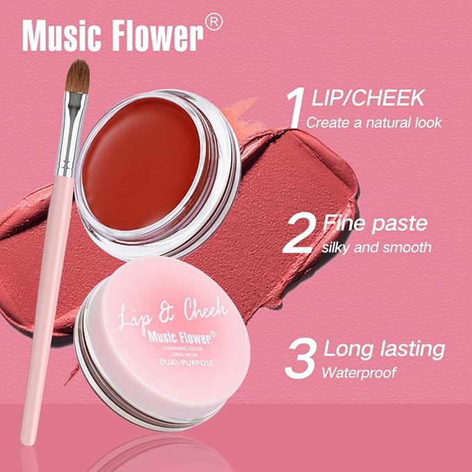 Face Cream Blush, 2-in-1 Lip & Cheek Makeup with Brush, Matte Blush Hydrating Formula, Lightweight, Buildable & Blendable Blusher for Women Girls-01 Maple Orange Brown