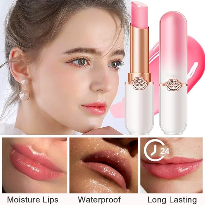 evpct 2Pcs Peach Tinted Lip Balms PH Lip Color Changing Lipstick Balm Stain Gift Set Queen for Women Girls Korean Mood Long Lasting Color Change Light Pink Lipstick Lip Tint Makeup Lip Plumper Gloss