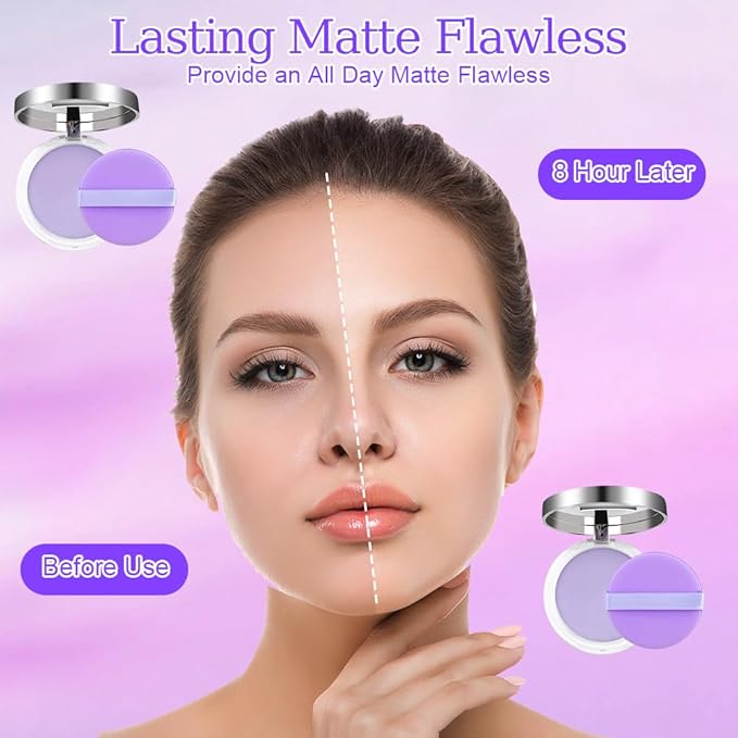 2PCS Oil Control Face Pressed Powder, Lavender Face Cosmetics