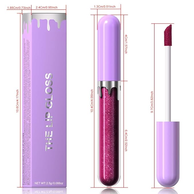 Glitter Liquid Lip Gloss,Plum Shimmer Lipstick, Waterproof Shimmer Lip Stain Lip Glaze, High Shine Long Lasting Shiny Lip Color Makeup 08#