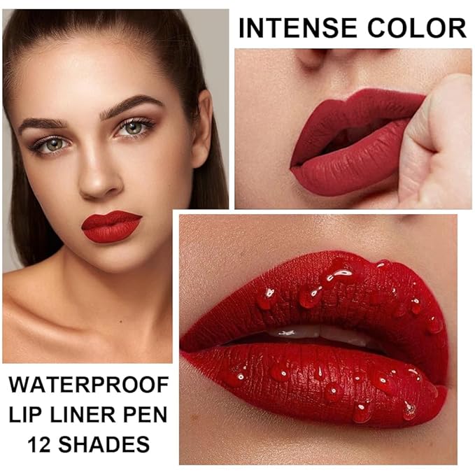 12 Colors Lip Liner Set, Matte Finish Series Lip Liners Pen Kit for Women, Long Lasting Waterproof Smooth High Pigmented Lip Pencil for Daily Makeup (Set B)