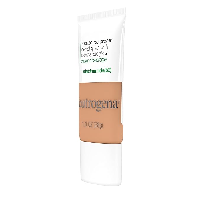 Neutrogena Clear Coverage Flawless Matte CC Cream, Full-Coverage Free, Wheat, 1 oz