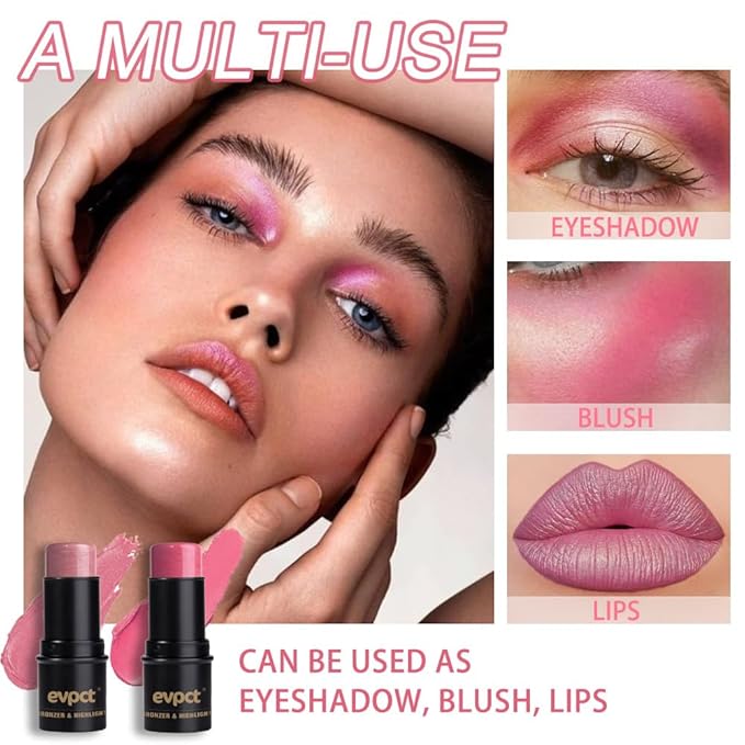evpct 2Pcs Shimmer Pink Rose Cream Blush Stick