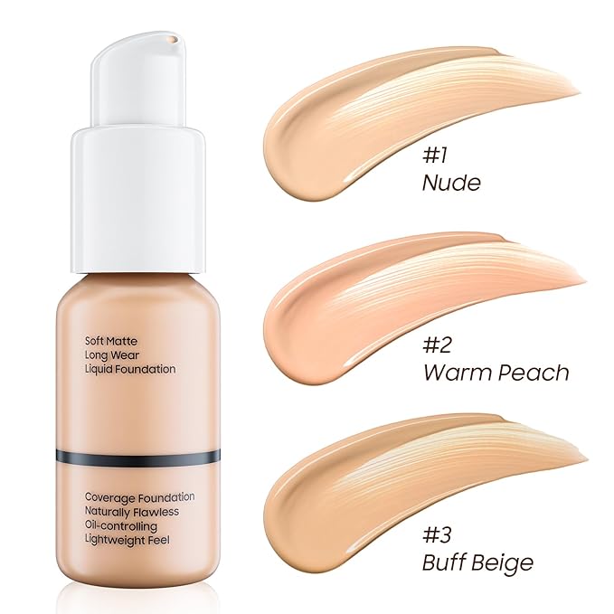 Matte Full Coverage Liquid Foundation - Lightweight & (#102 Nude)