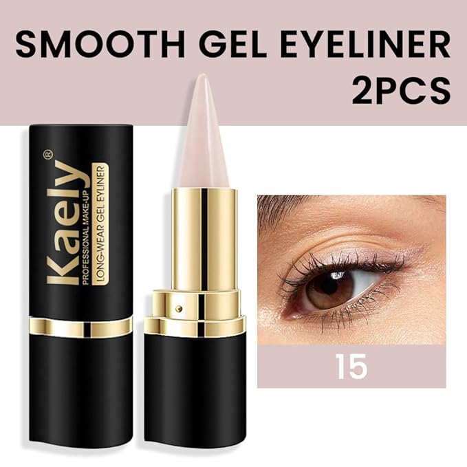 Kaely 2Pcs Dark Nude Gel Eyeliner Pencil, Natural Cream Eye Liner Waterproof Smudge Proof, Matte Waterline Eyeliner Eyeshadow Stick, Brighten Eye Makeup, Vegan & Cruelty-Free