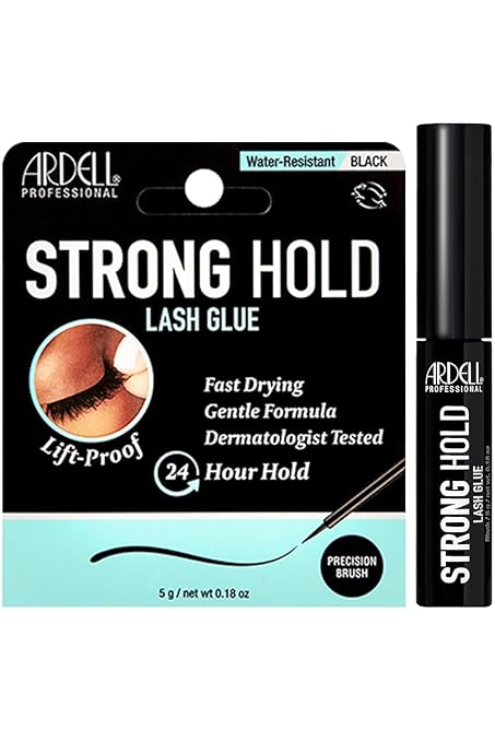 Ardell Strong Hold Lash Glue, Black - Professional Waterproof Lash Adhesive for Strip Lashes with Precision Brush, Fast-Drying 24-Hour Lift-Proof Formula, 1-Pack