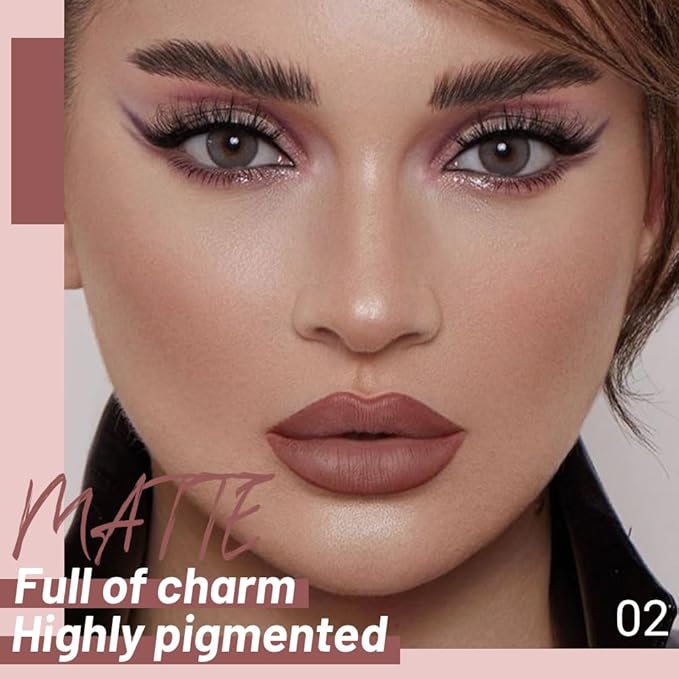 Matte Liquid Lipstick,Light Brown Liquid Lip Stains, Long Lasting Waterproof Lip Gloss Makeup, Velvet Non-Stick Cup Lips Stain X-02#