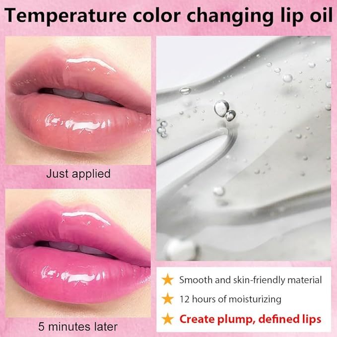 Magic Color Changing Lip Oil,Clear to Pink Moisturizing Magic