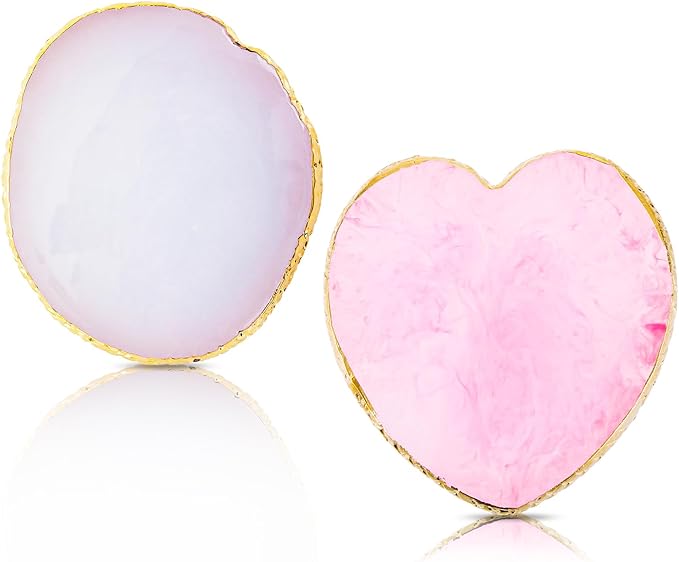 2pcs Heart-Shaped Resin Nail Art Palette, Gold Edge